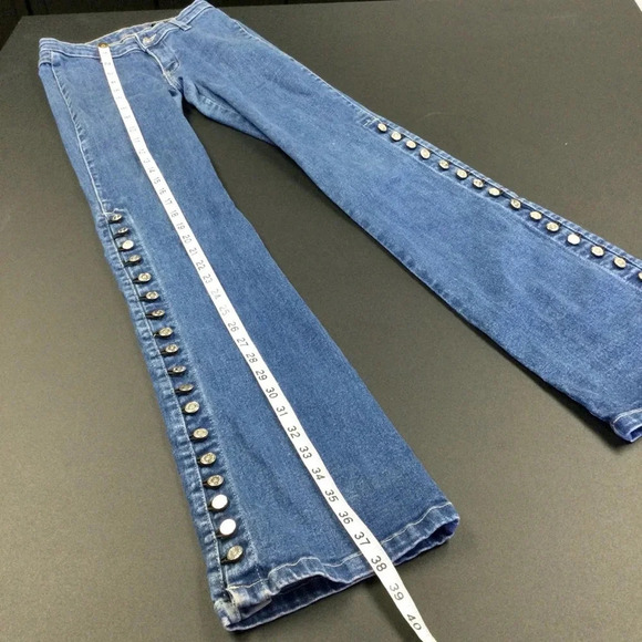 Vintage Women's Contem 1@ Jeans, Size 27, Blue with silver buttons on each side - Picture 5 of 12